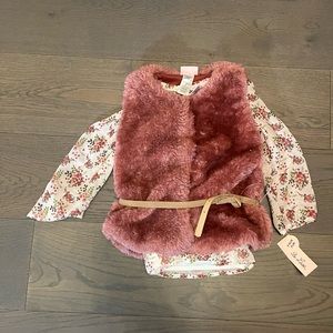 Girls vest and floral blouse & belt sz 5/6 NWT
